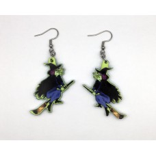 Striking Witch on Broomstick Earrings